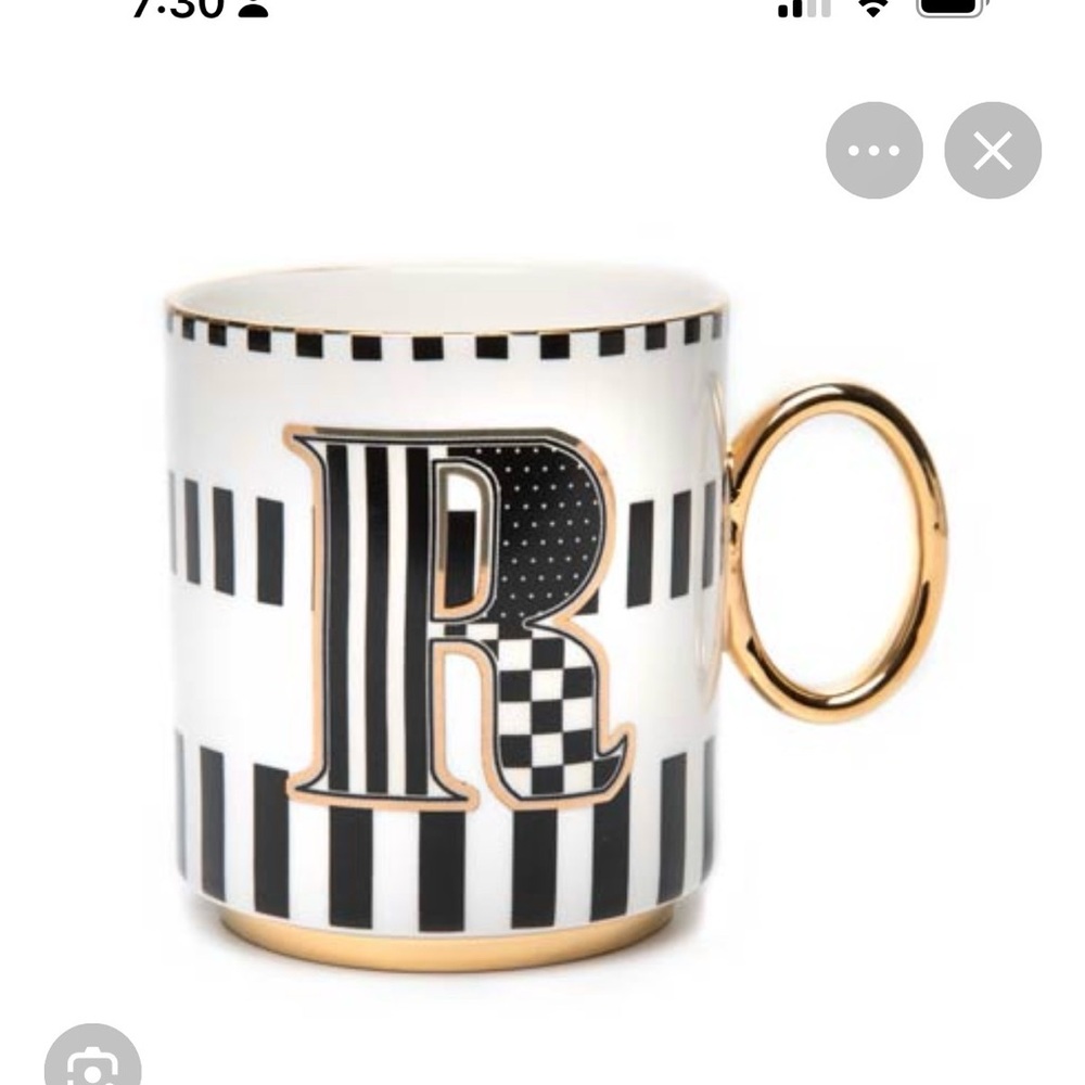 MacKenzie-Childs Black and Gold Monogram Mug